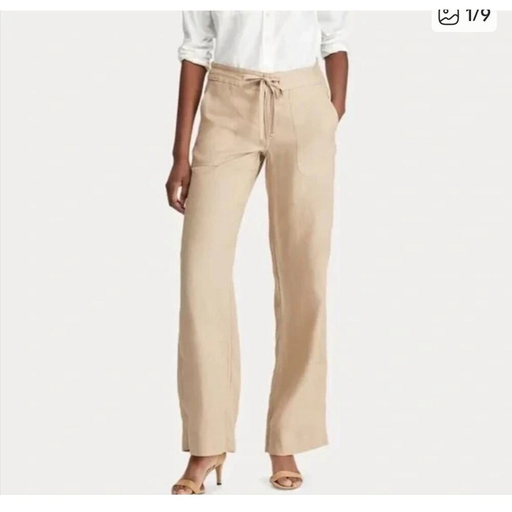 New W/Tag Lauren Ralph Lauren 100% Linen *IN DARK TAN* Wide Leg Pants US 14